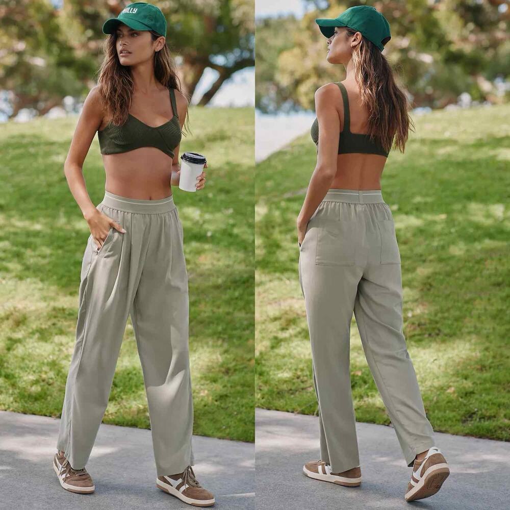 Varley Olive Green Wide Leg Pants